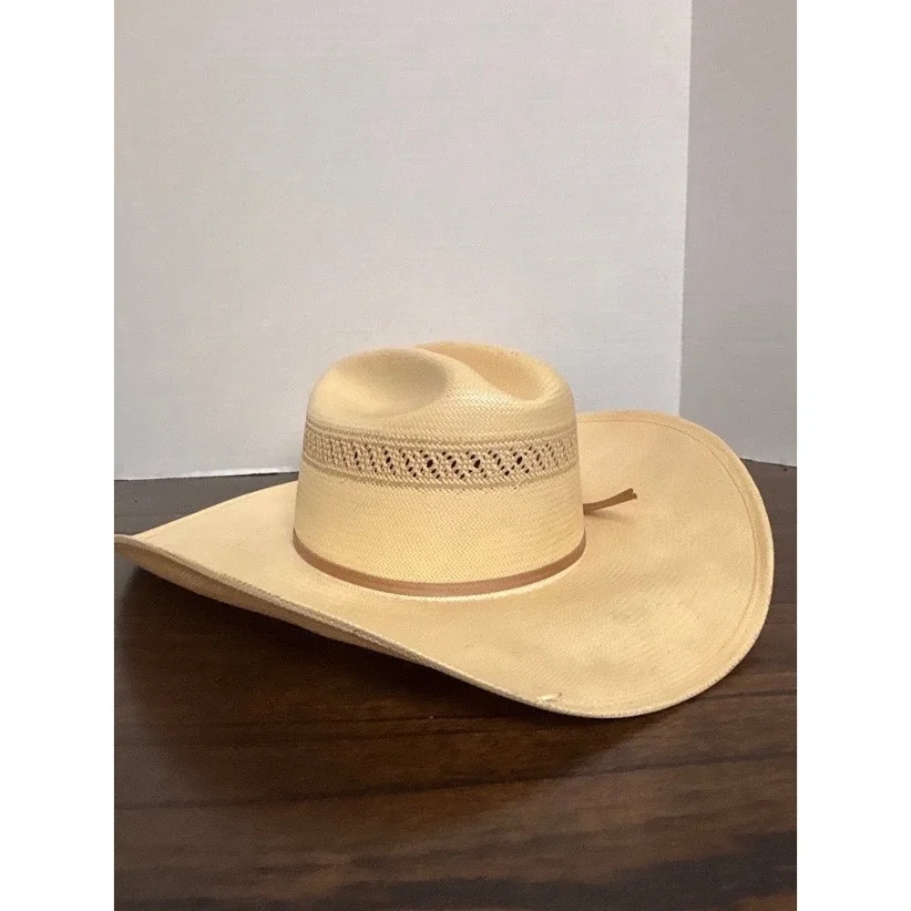 Resistol USTRC 10X Shantung Panama Straw Cowboy Hat Natural Tan Size 7 3/8 USA